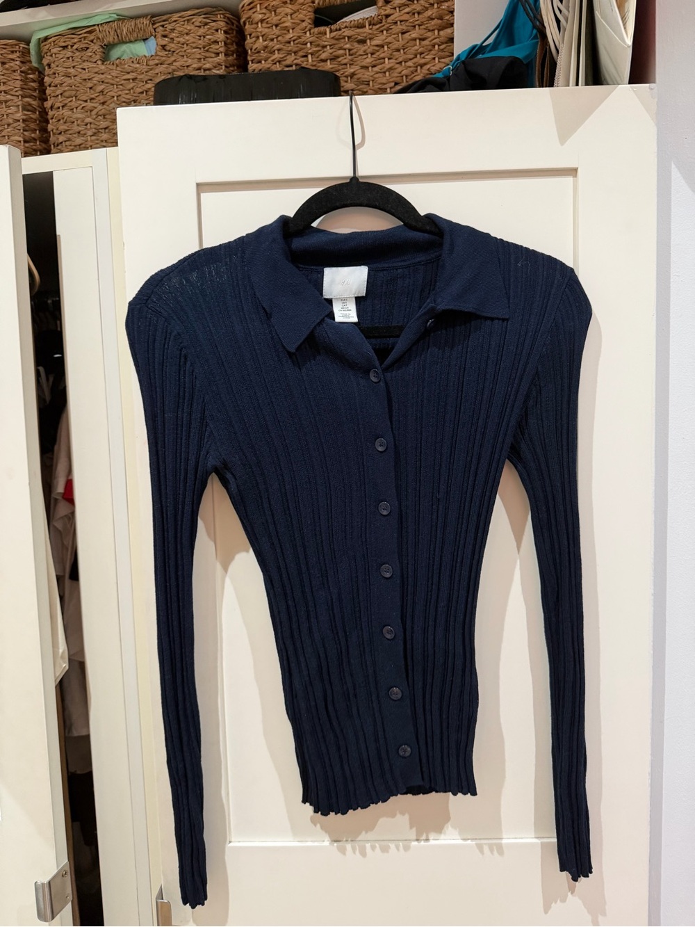 H&M Navy Ribbed Button-Up Cardigan